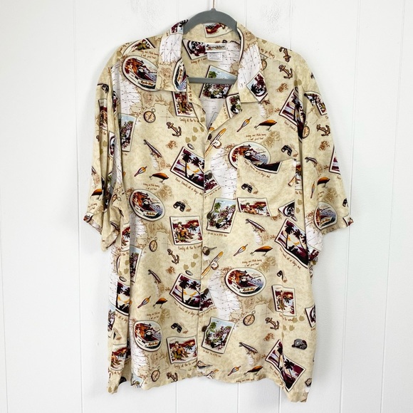 Disney Other - Walt Disney World Tropical Map Travel Mickey Pluto Button Short Sleeve Top XL
